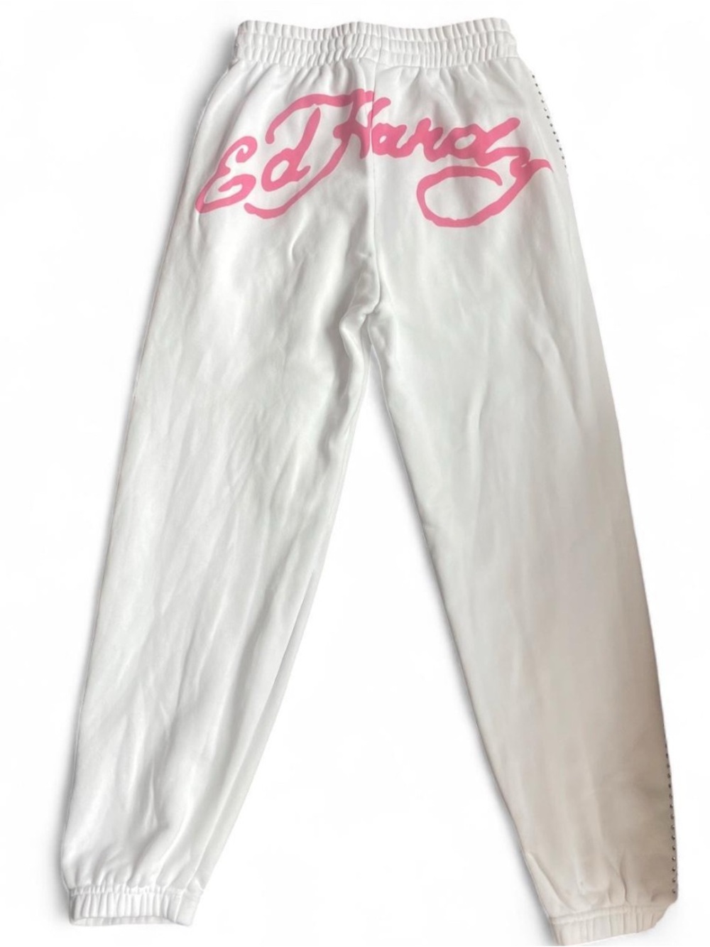 Ed Hardy White and Pink Rhinestone Sweatpants XS